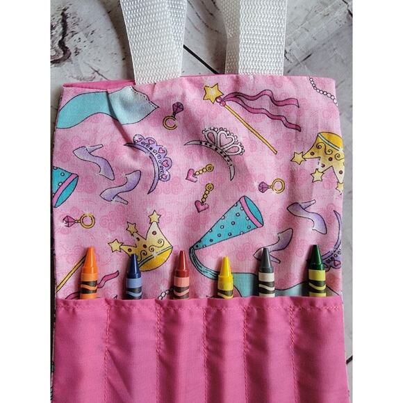 Princess Pink Crayon Holder Coloring Childrens Tote Bag gift bag handmade - Picture 2 of 7